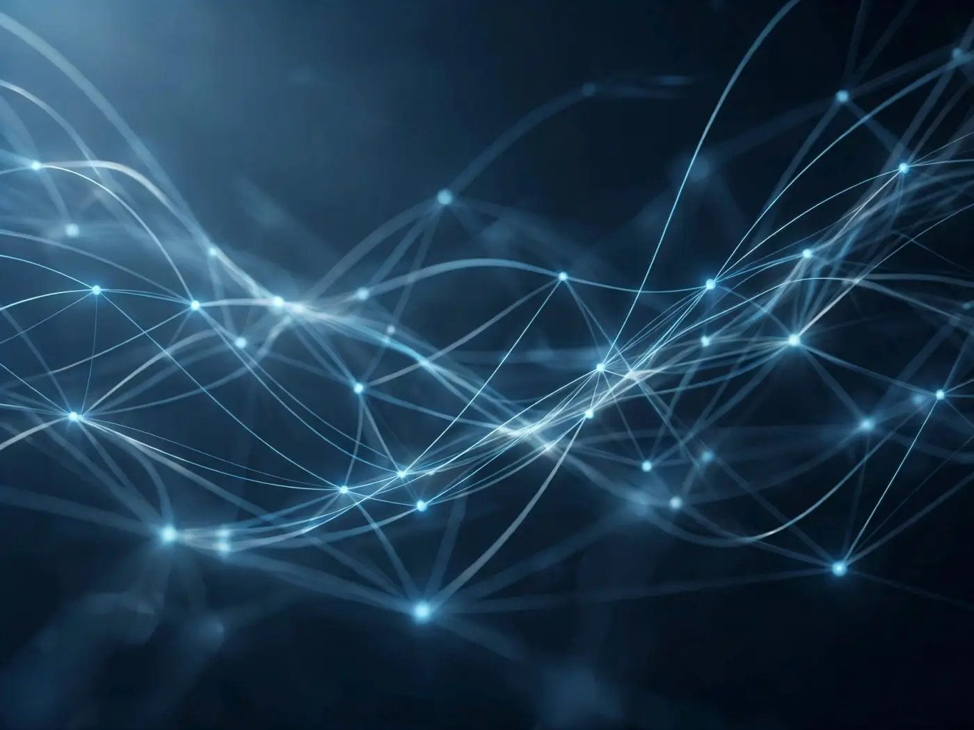 Visualización abstracta de flujos financieros con líneas y nodos sobre fondo azul oscuro